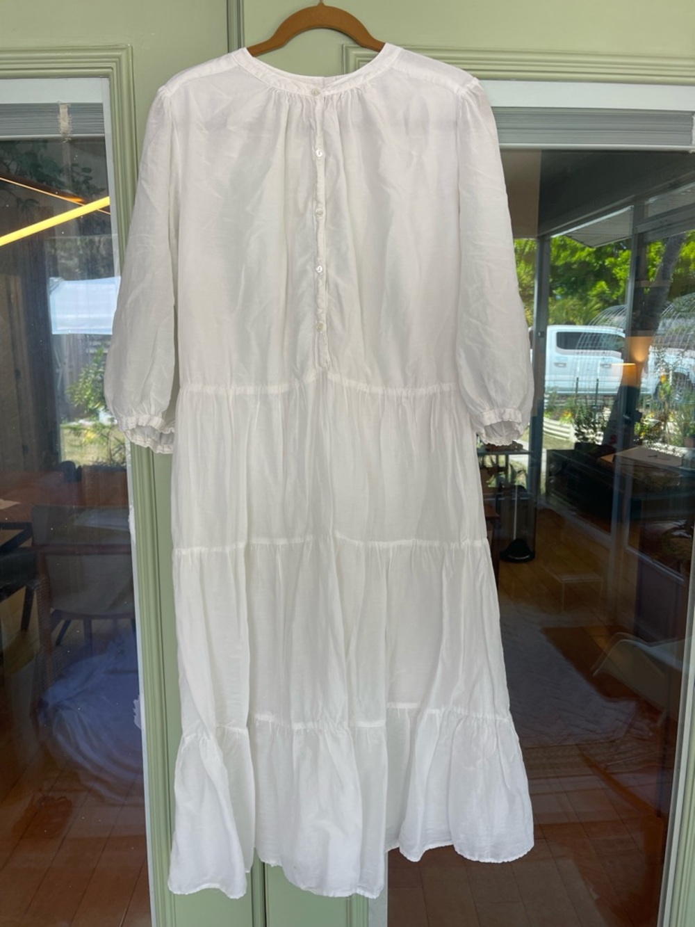 Cotton Silk Blend Romantic Lightweight M/L Tiered Lined Midi Dress - Picture 4 of 9